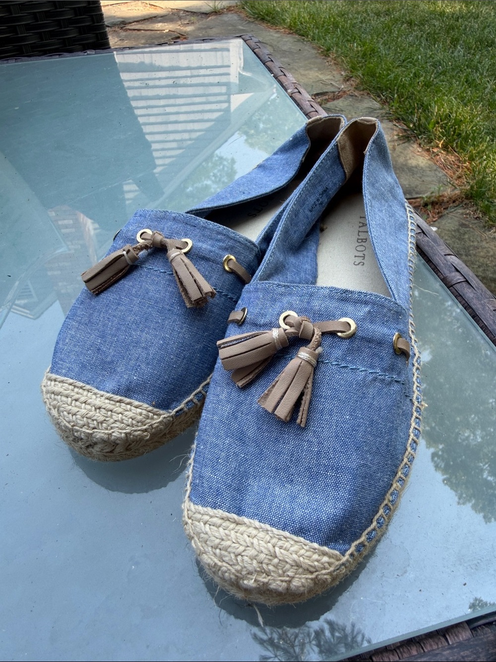Talbots Blue Espadrille Flats with Tan Tassels Like New !  Size 7